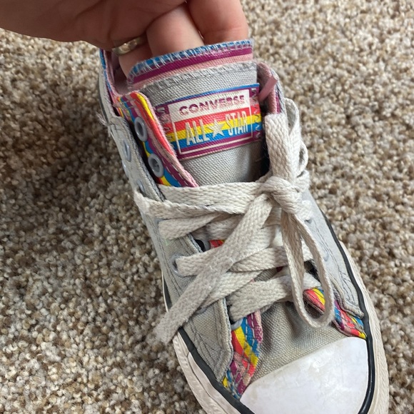 Converse All Star Girls Double Tounge Grey and Rainbow Size 1 - Picture 2 of 8